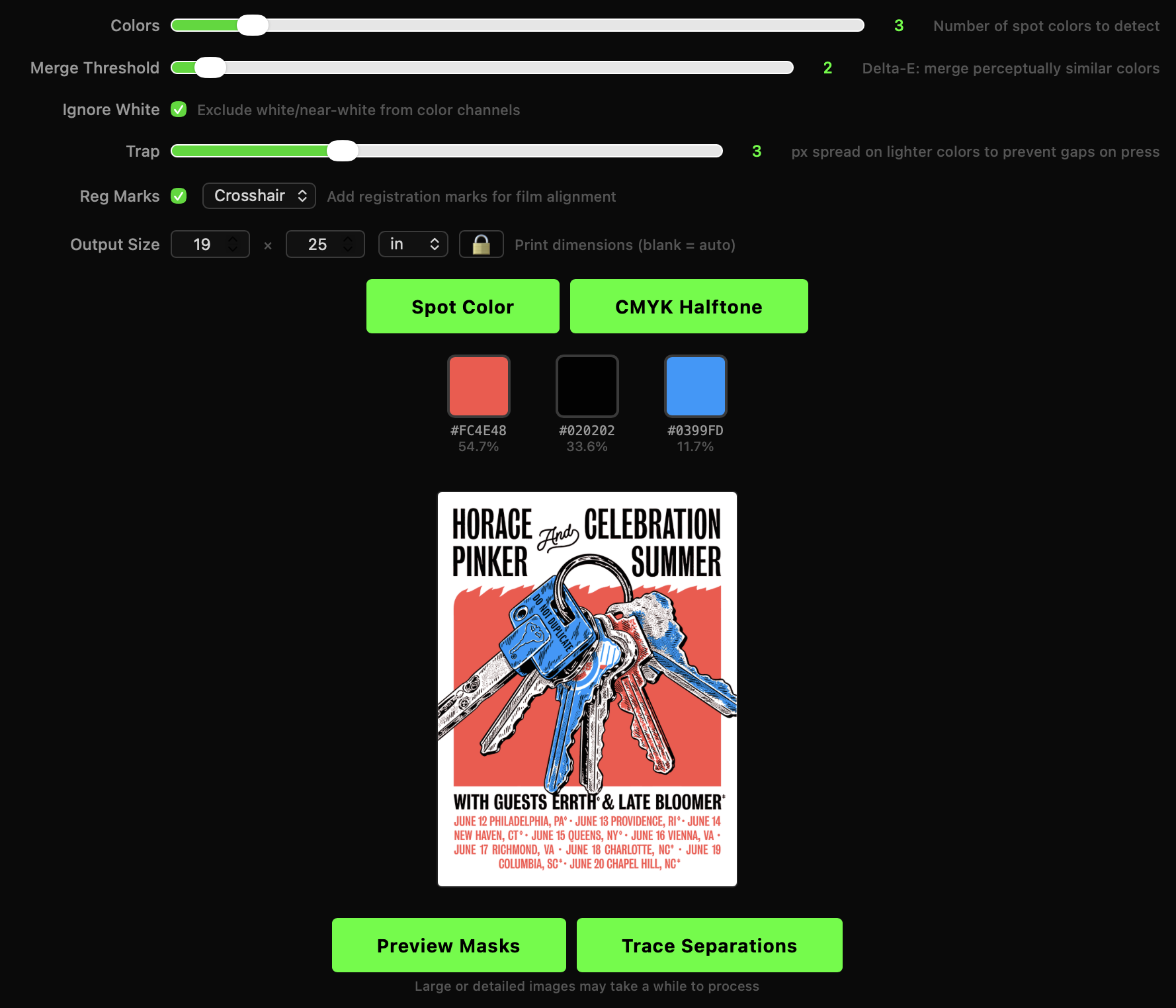 Vector Bot color separation settings panel